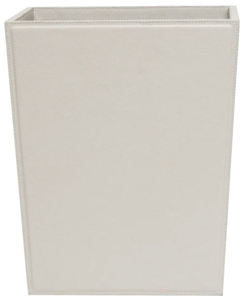 The Pigeon & Poodle Asby Rec Wastebasket in Light Gray Leather is a sleek, rectangular bin with smooth sides and an open top, ideal for fitting a wastebasket liner.