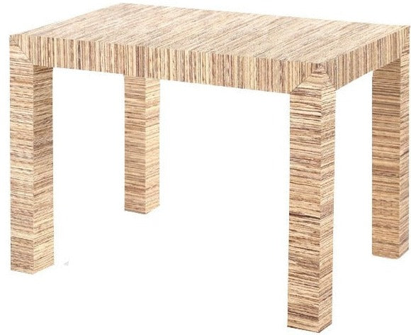 A Parsons Papyrus Side Table in Natural by Bungalow5 with a wood grain finish and four sturdy legs, featuring a Parsons shape that complements any architectural structure.