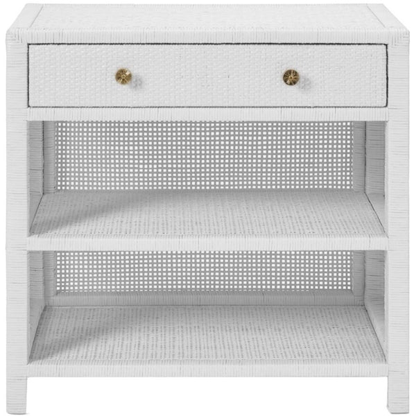 Isla Nightstand in White Rattan, Large