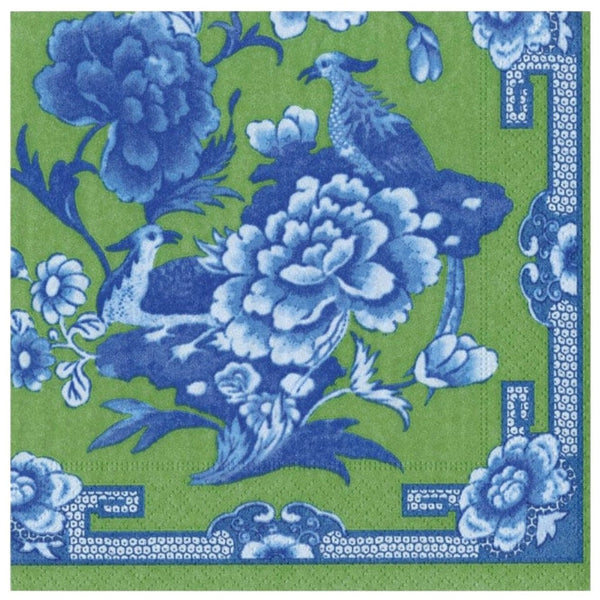 A Chinoiserie Green and Blue cocktail napkin by Caspari.