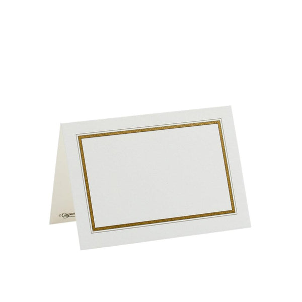 A classic folded design Caspari - White with Gold Border Place Card, made from high-quality cardstock. Perfect for place cards.