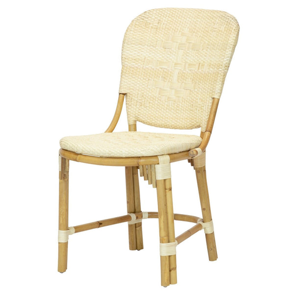 A Fota Side Chair, Natural by Selamat with a woven natural rattan seat and backrest, featuring a minimalist design and monochromatic color scheme.