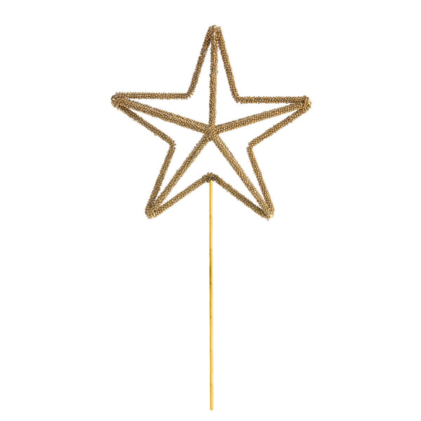 Discover the Beaded Star Tree Topper by Park Hill Collection, featuring a gold wire star design with a long stem and shimmering glass bead accents, perfect for elevating your home decor.