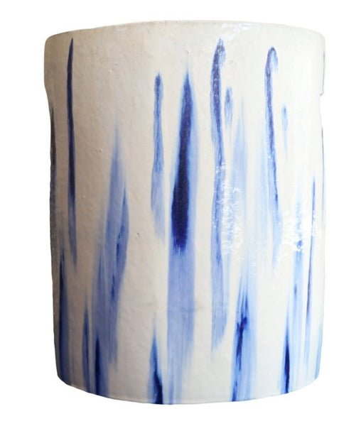 Cylinder Stool in White and Blue Glaze by Van Cleve Collection