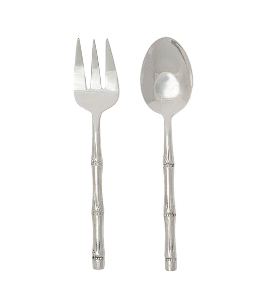 Experience the touch of island flair with the Blue Pheasant Liliana Polished Silver Bamboo 2 Piece Serving Set. This beautifully crafted set, by Blue Pheasant, features handles designed to resemble bamboo, adding a unique and stylish element to your dining experience.