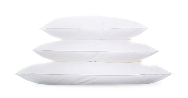 Three Matouk Libero Hypoallergenic Pillows, Queen size, are neatly stacked on top of each other against a plain white background.