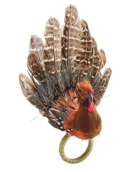 image: fall themed turkey on a gold wrapped napkin ring at Hive Home, Gift and Garden.