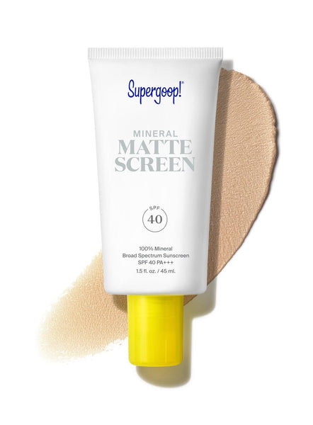 A Supergoop! Mineral Mattescreen SPF 40 sunscreen bottle.