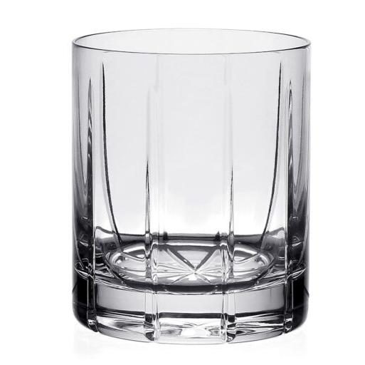 A clear William Yeoward Crystal Vesper Double Old Fashioned Tumbler, featuring vertical grooves on its surface and reminiscent of Vesper barware elegance, photographed against a white background.